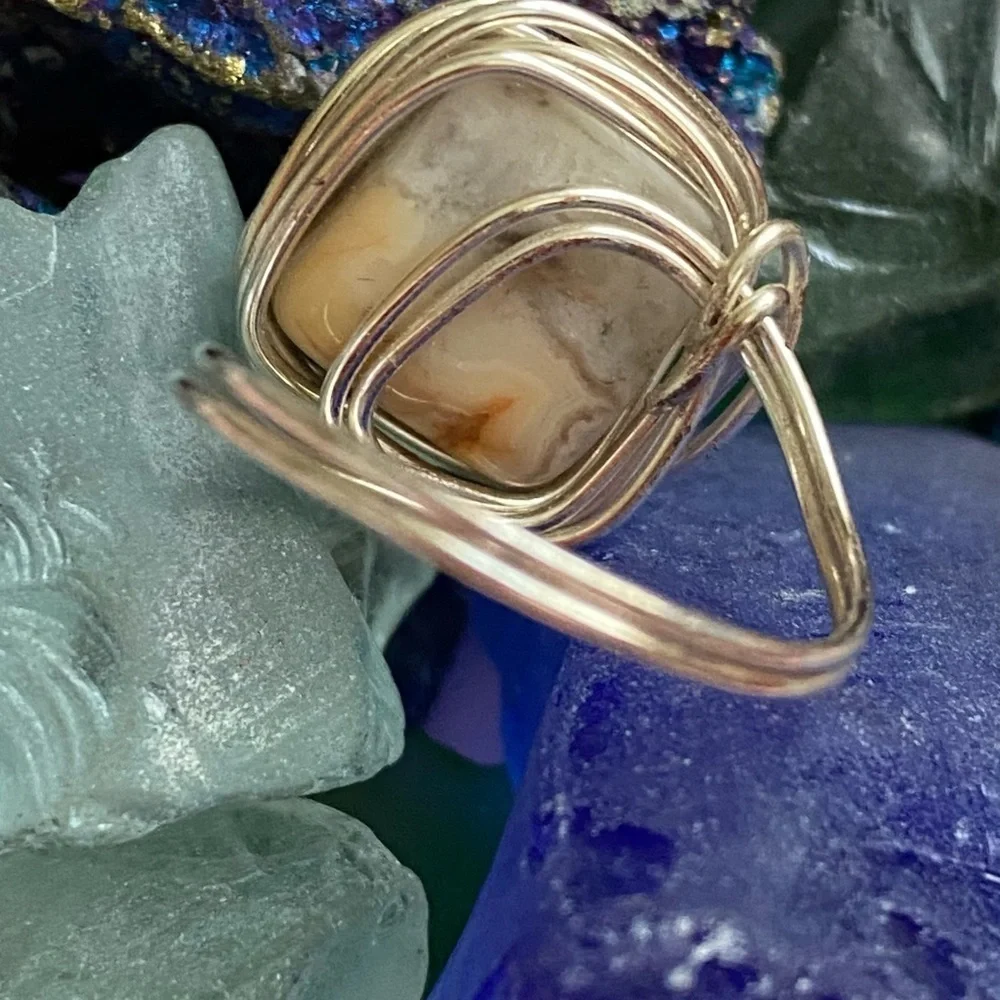 73 Crazy Lace Agate wire wrapped ring
